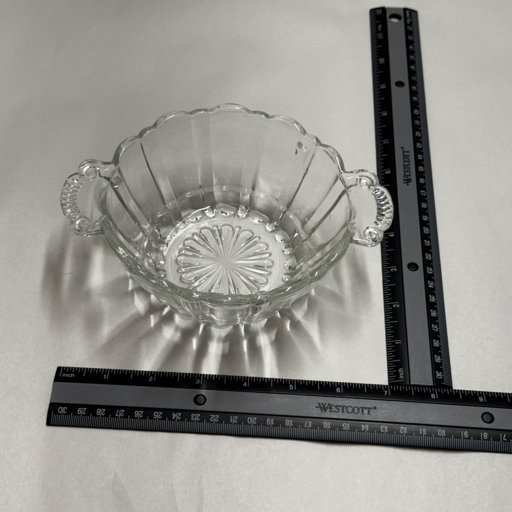 Vintage Pressed Glass Candy Dish Footed Bowl Scroll Handles - Picture 7 of 8